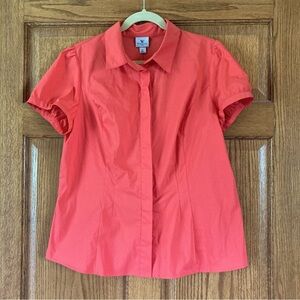 NWT Worthington Bright Coral Pink/Orange SS Button-up XL